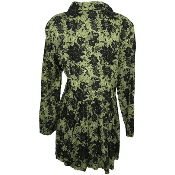 Vintage Green and Black Floral Long Sleeve Shirt Dress - Picture 2 of 3